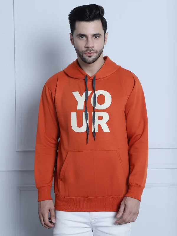 Elegant And Elegant Vimal Jonney Rust Printed Hooded Cotton Fleece Sweatshirt for Men Elegant And Elegant Vimal Jonney Rust Printed Hooded Cotton Fleece Sweatshirt for Men