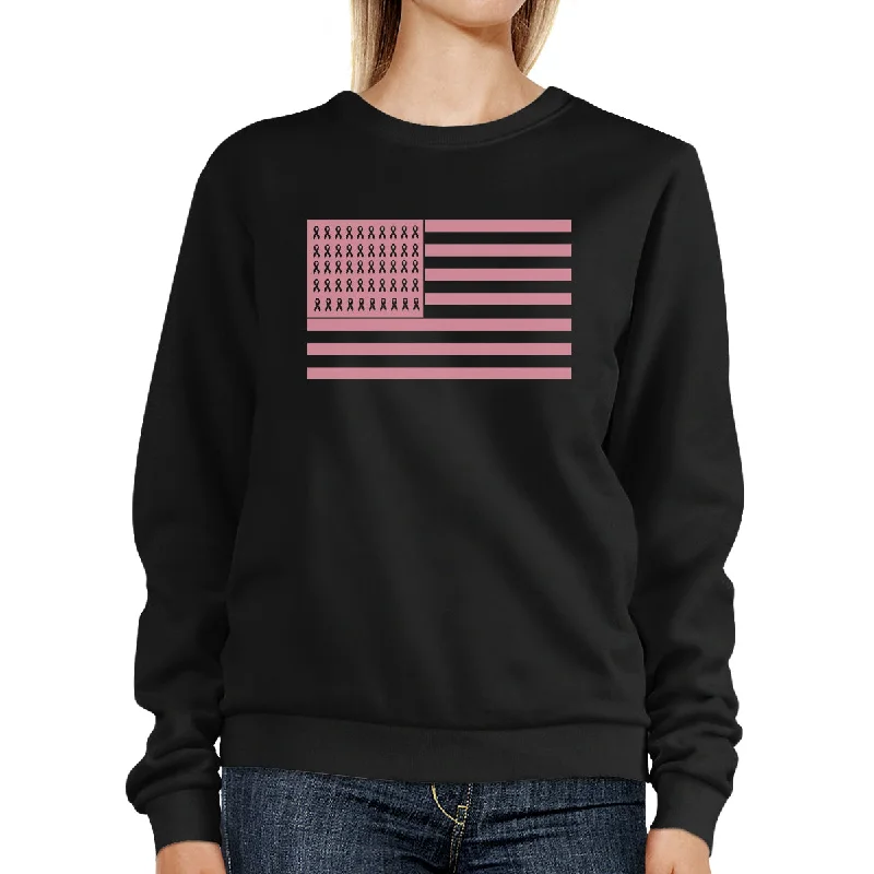 High-end Fashion Breast Cancer Awareness Pink Flag Black SweatShirt