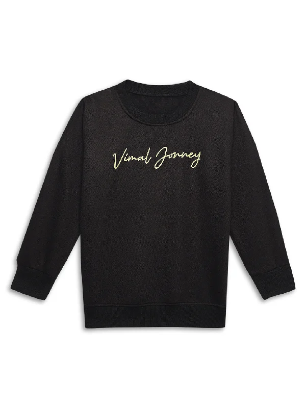 High Street Fashion Vimal Jonney Black Printed Round Neck Cotton Fleece Sweatshirt for Kids High Street Fashion Vimal Jonney Black Printed Round Neck Cotton Fleece Sweatshirt for Kids