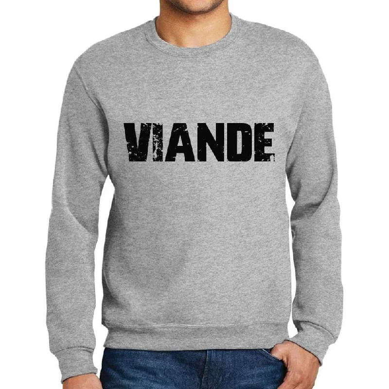 Thin Design Men's Printed Graphic Sweatshirt Popular Words VIANDE Grey Marl