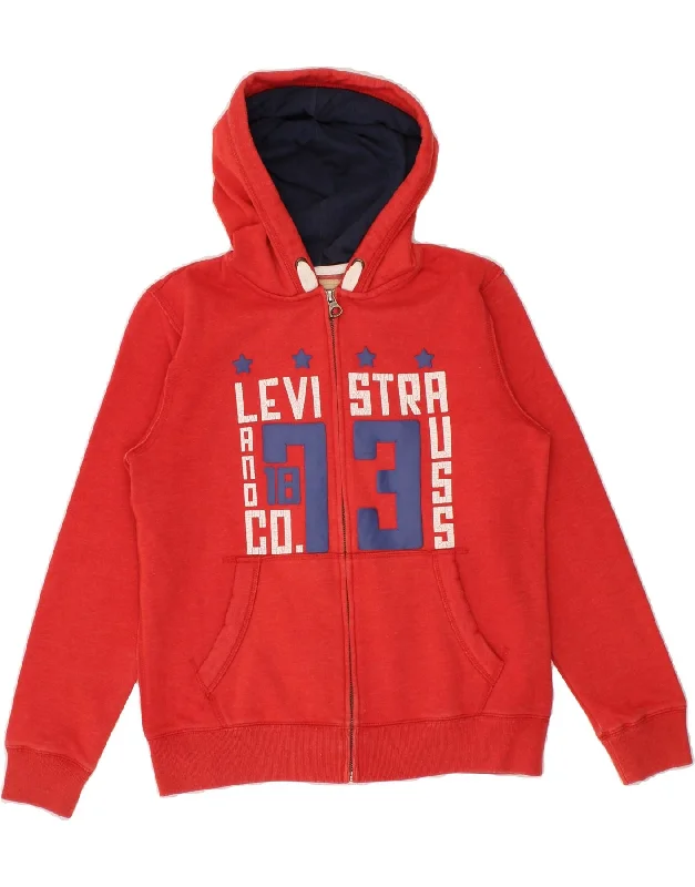 Lounge Wear LEVI'S Boys Graphic Zip Hoodie Sweater 13-14 Years Red Cotton