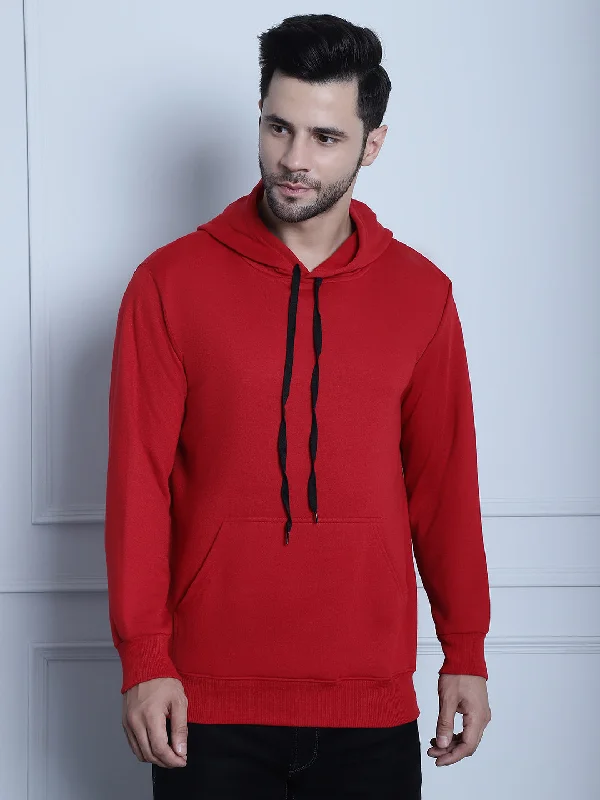 Versatile Style Vimal Jonney Maroon Solid Hooded Cotton Fleece Sweatshirt for Men