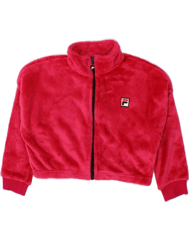Chic Outfits FILA Girls Crop Fleece Jacket 7-8 Years Pink Polyester