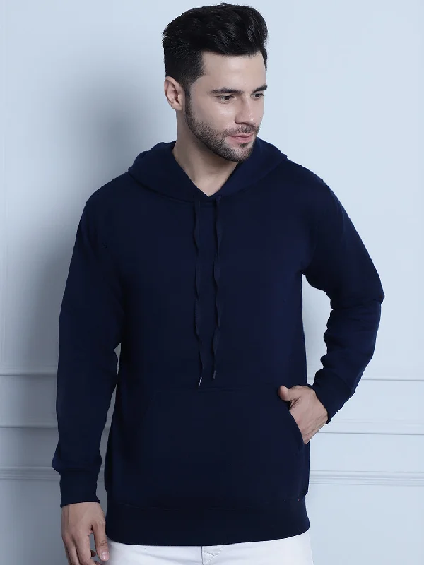 Light Comfort Vimal Jonney Navy Blue Solid Hooded Cotton Fleece Sweatshirt for Men