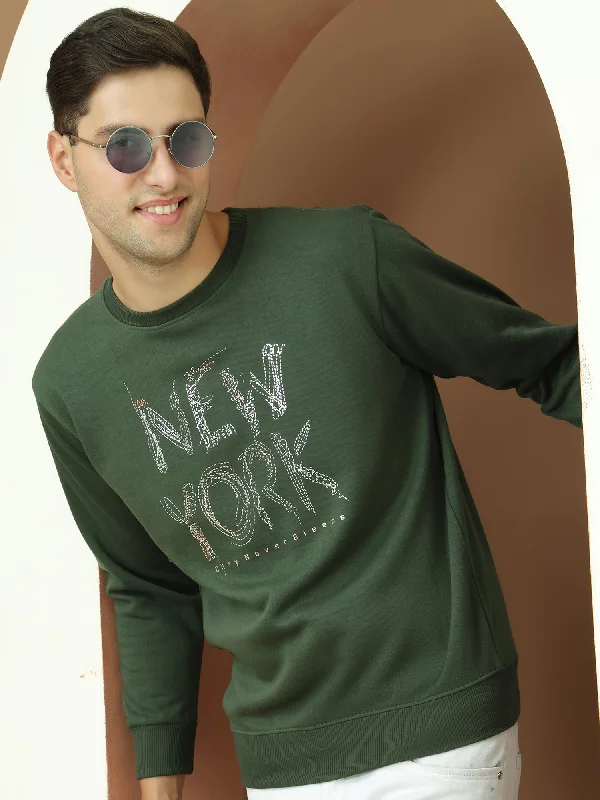 Lively And Youthful VimaL Jonney Regular Fit Green Printed Sweatshirt For Men