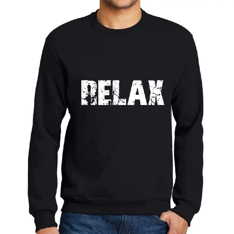 Stylish Jackets Men's Printed Graphic Sweatshirt Popular Words RELAX Deep Black