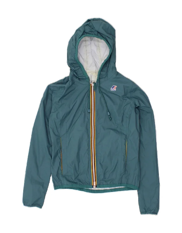 Lounge Chic K-WAY Girls Hooded Rain Jacket 8-9 Years Blue Polyamide
