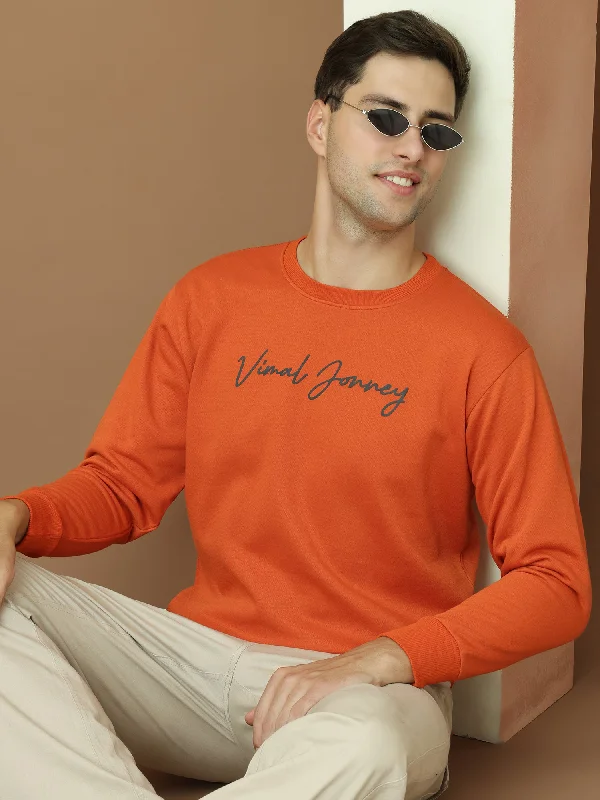 Bright Colors VimaL Jonney Regular Fit Orange Printed Sweatshirt For Men