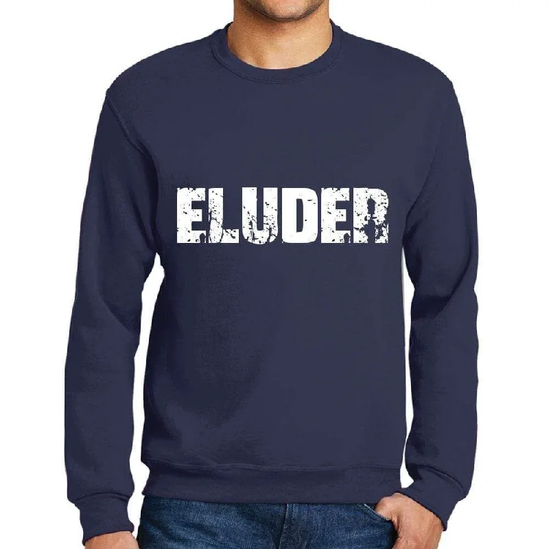 Fresh And Capable Men's Printed Graphic Sweatshirt Popular Words ELUDER French Navy