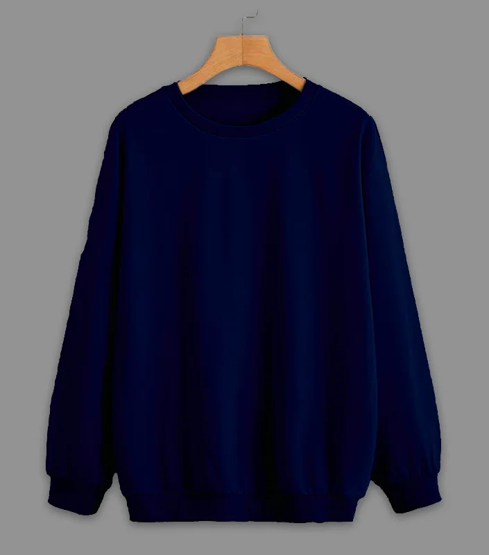 Classic Vimal Jonney Navy Blue Solid Round Neck Cotton Fleece Sweatshirt for Men