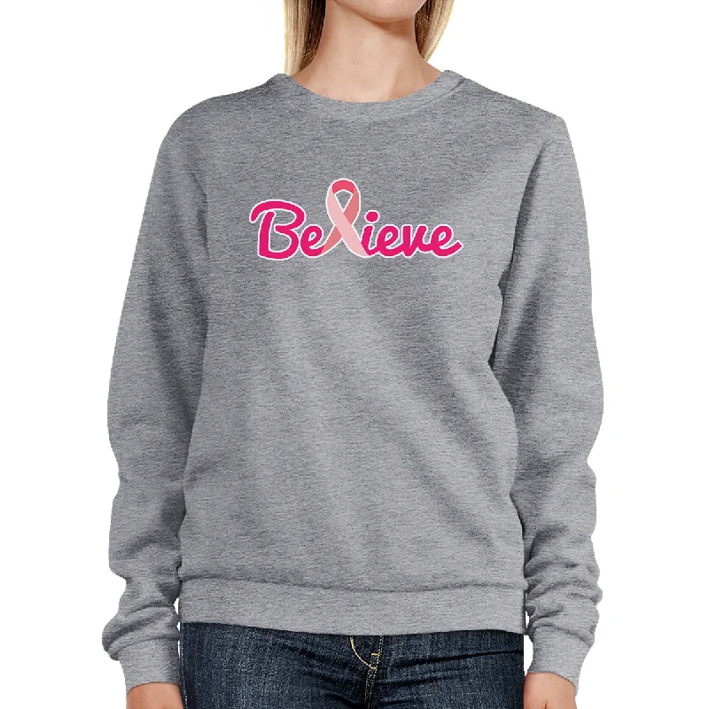 Street Cool Believe Breast Cancer Awareness Grey SweatShirt