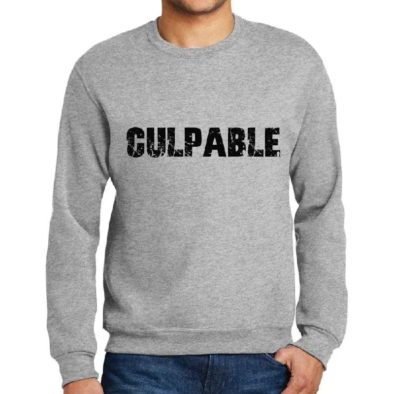 Elegant Wear Men's Printed Graphic Sweatshirt Popular Words CULPABLE Grey Marl