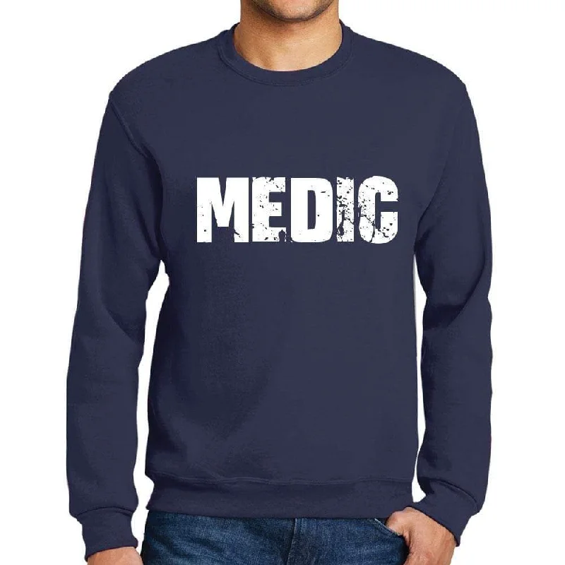 Comfy Chic Wear Men's Printed Graphic Sweatshirt Popular Words MEDIC French Navy