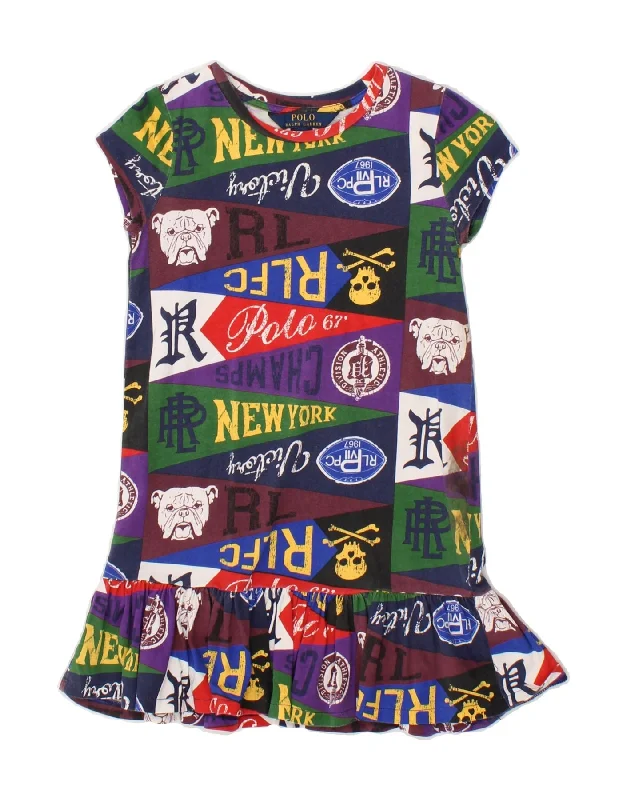 Soft Comfort POLO RALPH LAUREN Girls Graphic Drop Waist Dress 5-6 Years Multicoloured