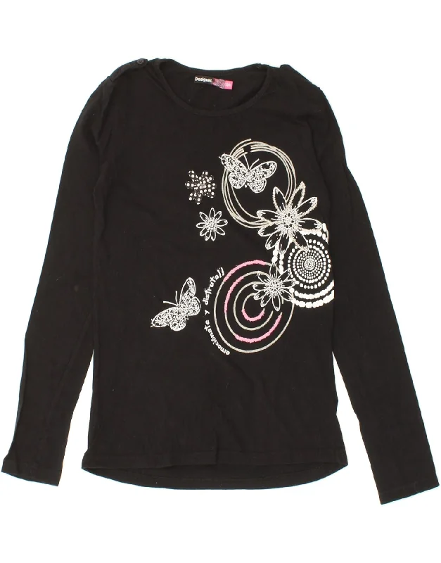 Classic Style DESIGUAL Girls Top Long Sleeve 13-14 Years Black Cotton