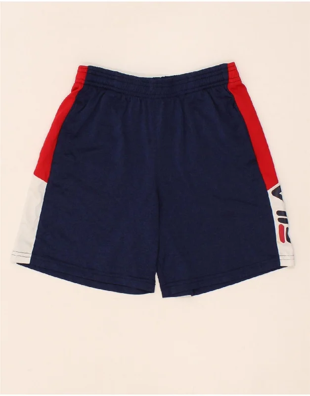 Editorial Design FILA Boys Graphic Sport Shorts 7-8 Years Small Navy Blue Colourblock