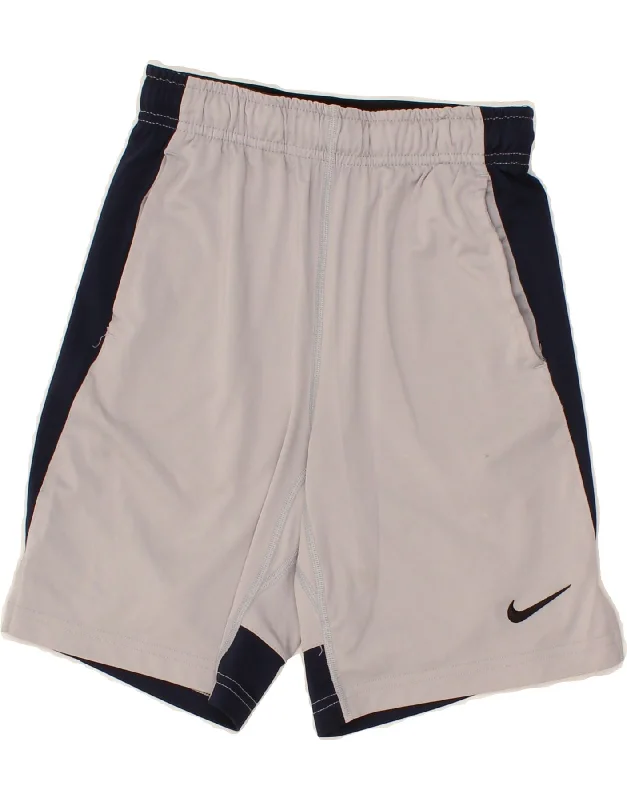 Retro Design NIKE Boys Dri Fit Sport Shorts 10-11 Years Medium Grey Colourblock