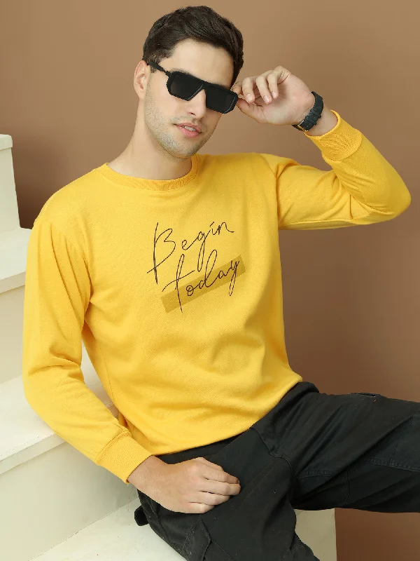 Fashion Must-have VimaL Jonney Regular Fit Yellow Printed Sweatshirt For Men