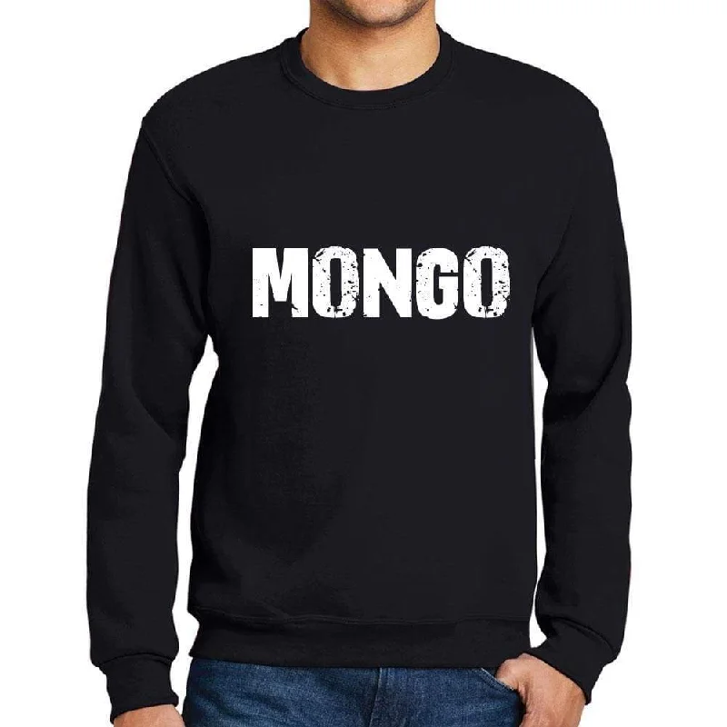 Warm Wear Men's Printed Graphic Sweatshirt Popular Words MONGO Deep Black