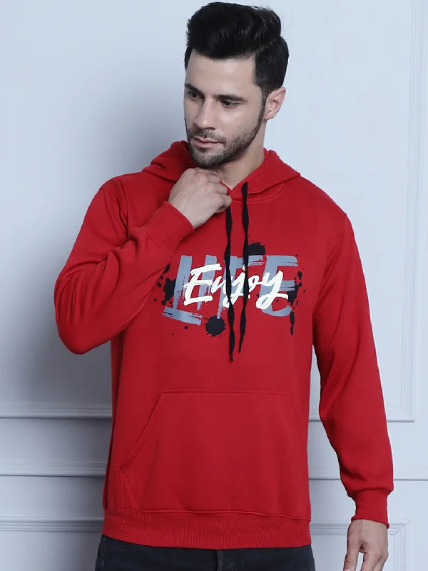 Sports Fashion Vimal Jonney Maroon Printed Hooded Cotton Fleece Sweatshirt for Men