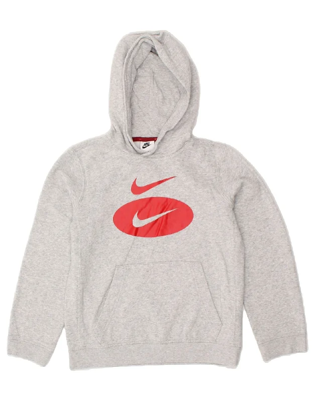 Casual Elegance NIKE Boys Graphic Hoodie Jumper 10-11 Years Medium Grey Cotton