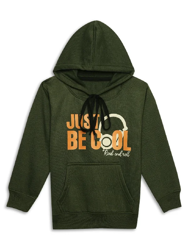 Classic Series Vimal Jonney Olive Printed Hooded Cotton Fleece Sweatshirt for Kids