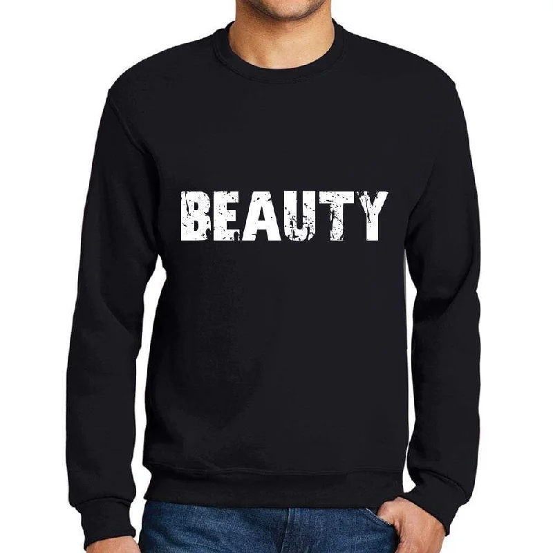 Elegant And Lazy Men's Printed Graphic Sweatshirt Popular Words BEAUTY Deep Black