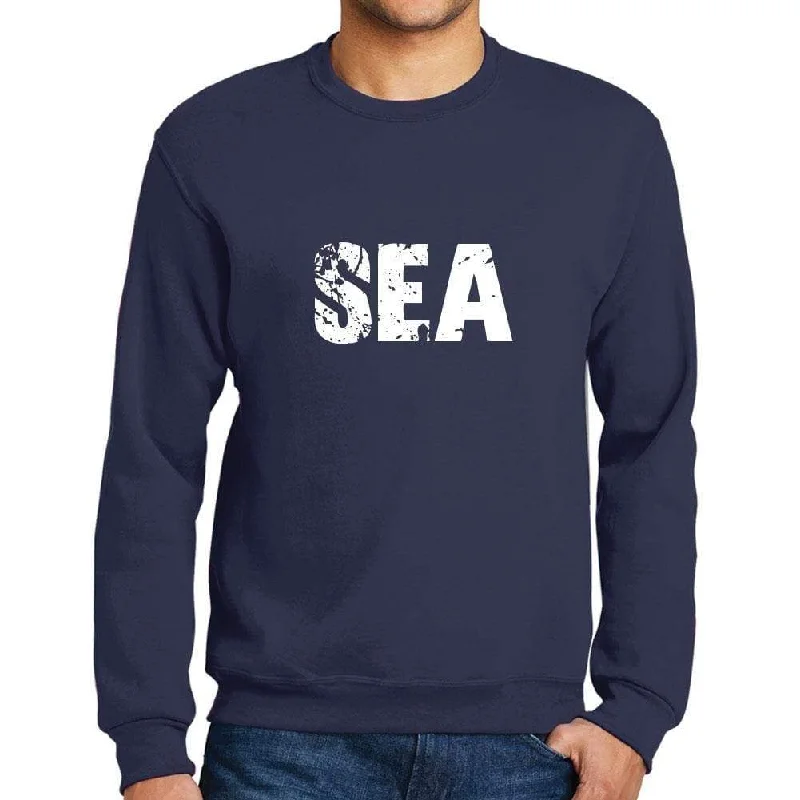 Sweet Breath Men's Printed Graphic Sweatshirt Popular Words SEA French Navy