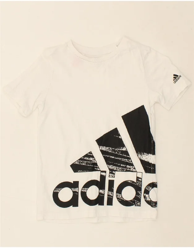 Luxury Style ADIDAS Boys Graphic T-Shirt Top 9-10 Years White Cotton