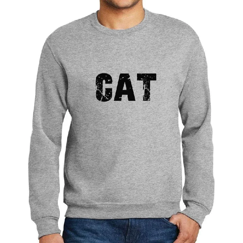 French Style Men's Printed Graphic Sweatshirt Popular Words CAT Grey Marl