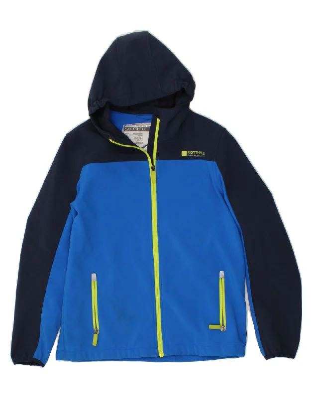 British Style NORTHVILLE Boys Hooded Windbreaker Jacket 11-12 Years Blue Colourblock