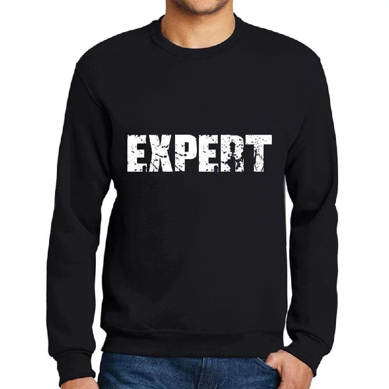 Cool Style Men's Printed Graphic Sweatshirt Popular Words EXPERT Deep Black