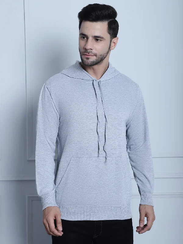 Age-reducing Style Vimal Jonney Grey Melange Solid Hooded Cotton Fleece Sweatshirt for Men Age-reducing Style Vimal Jonney Grey Melange Solid Hooded Cotton Fleece Sweatshirt for Men