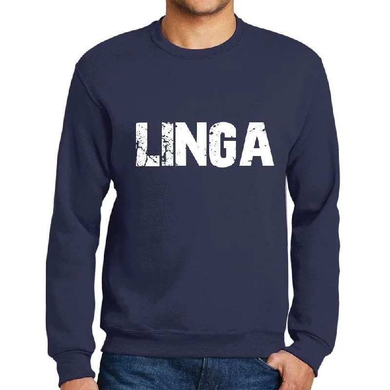 Soft Feel Men's Printed Graphic Sweatshirt Popular Words LINGA French Navy