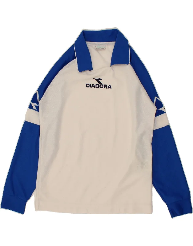 American Style DIADORA Boys Graphic Long Sleeve Polo Shirt 11-12 Years XL White