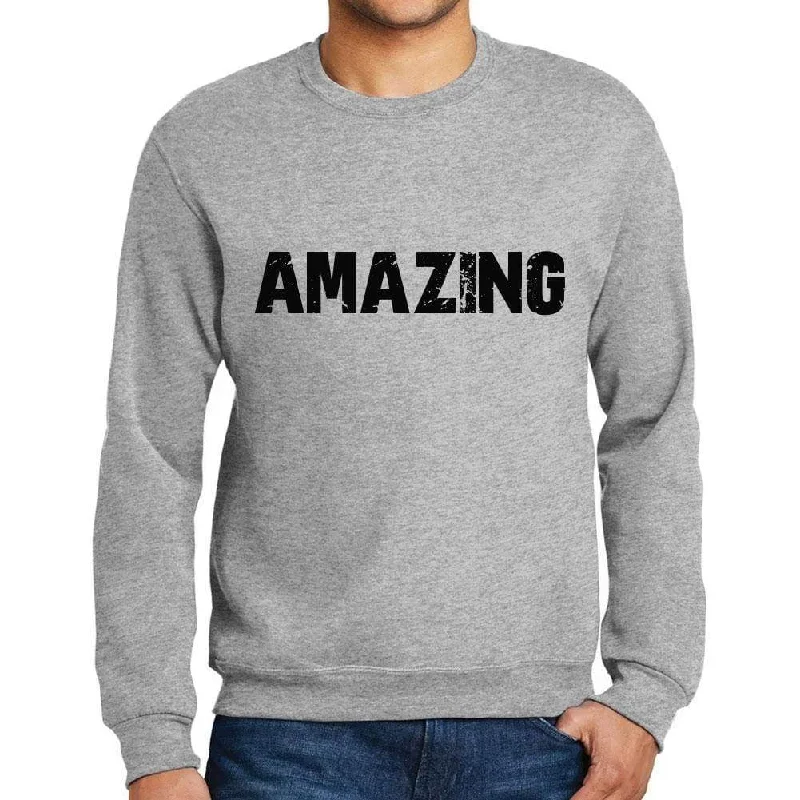 Embroidered Letters Men's Printed Graphic Sweatshirt Popular Words AMAZING Grey Marl Embroidered Letters Men's Printed Graphic Sweatshirt Popular Words AMAZING Grey Marl