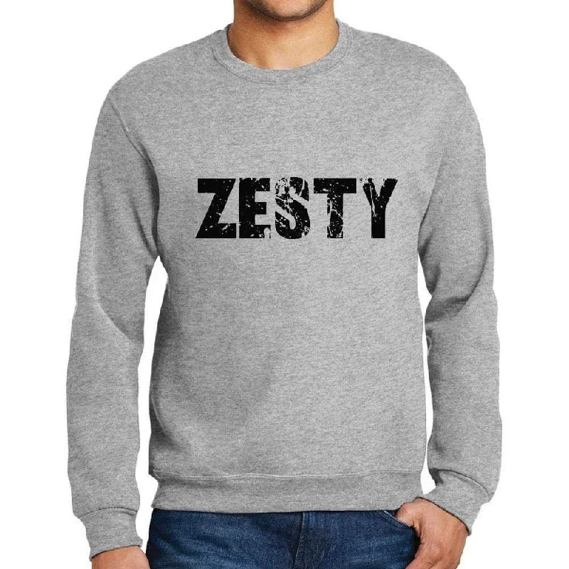 Windbreaker fashion Men's Printed Graphic Sweatshirt Popular Words ZESTY Grey Marl