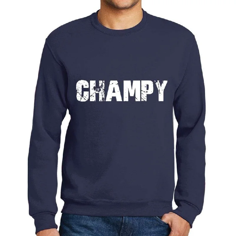 Cute Design Men's Printed Graphic Sweatshirt Popular Words CHAMPY French Navy