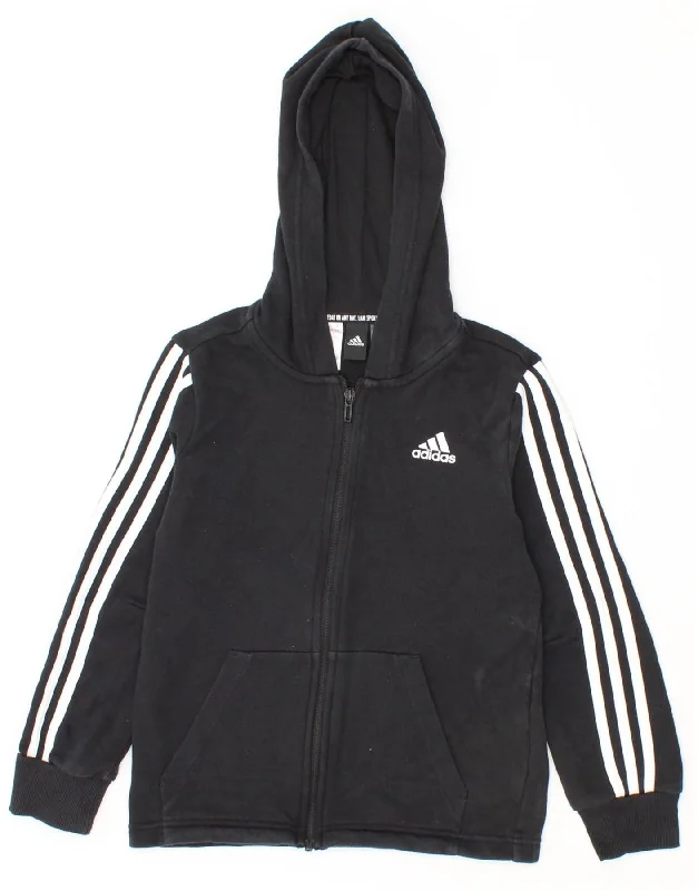 Everyday Style ADIDAS Boys Zip Hoodie Sweater 9-10 Years Black Cotton