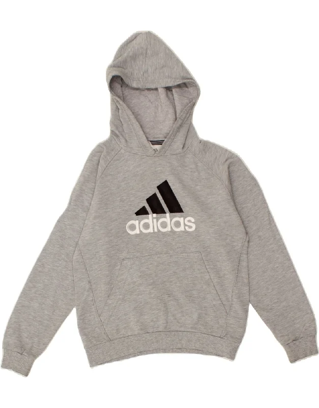 Spiritual Vitality ADIDAS Boys Graphic Hoodie Jumper 9-10 Years Grey Cotton