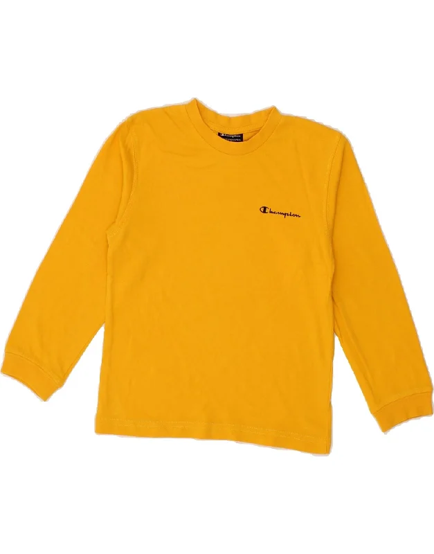 Fashionable Comfort CHAMPION Boys Top Long Sleeve 5-6 Years XS Yellow Cotton