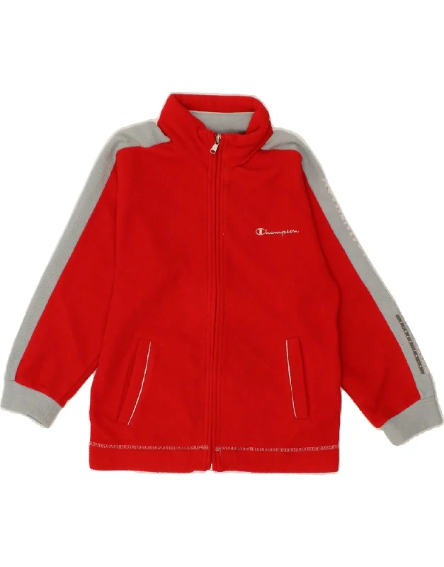 Feminine Charm CHAMPION Boys Fleece Jacket 7-8 Years Small Red Colourblock Polyester Feminine Charm CHAMPION Boys Fleece Jacket 7-8 Years Small Red Colourblock Polyester