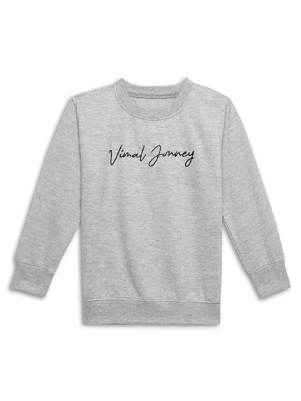 Casual Style Vimal Jonney Grey Melange Printed Round Neck Cotton Fleece Sweatshirt for Kids
