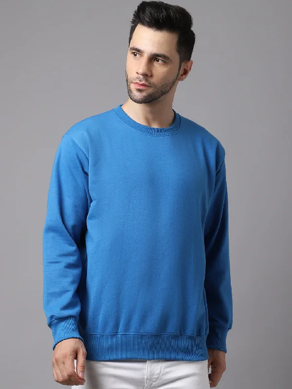 French Retro Vimal Jonney Fleece Round Neck Blue Sweatshirt for Men