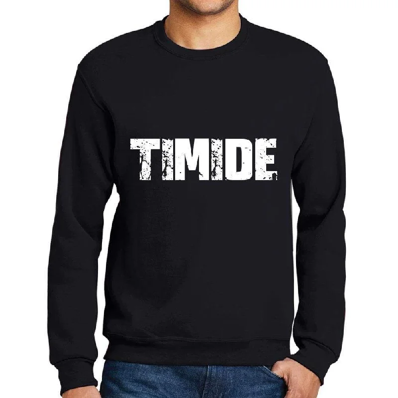 Quality Tailoring Men's Printed Graphic Sweatshirt Popular Words TIMIDE Deep Black