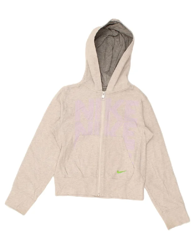 Casual Wear NIKE Girls Graphic Zip Hoodie Sweater 8-9 Years Small Grey Cotton