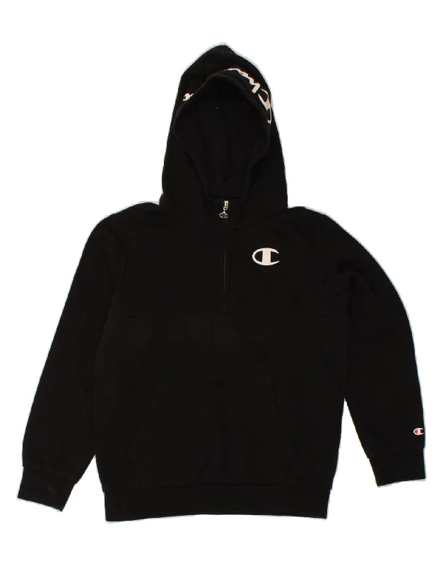 Warm Comfort CHAMPION Boys Graphic Hoodie Jumper 11-12 Years Large Black