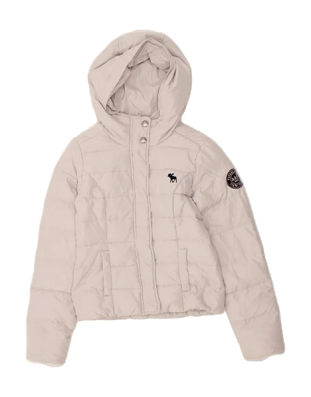 Effortless Elegance ABERCROMBIE & FITCH Girls Hooded Padded Jacket 8-9 Years Medium Grey