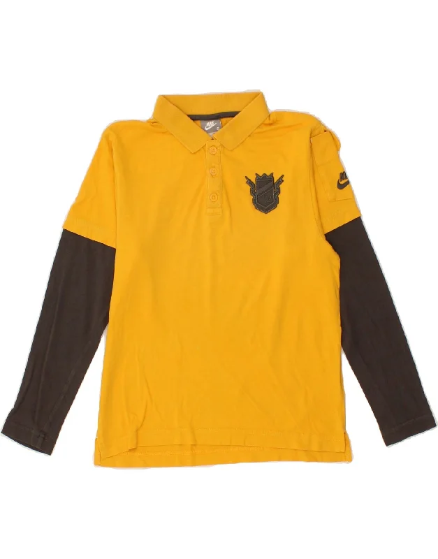 Elegant And Charming NIKE Boys Long Sleeve Polo Shirt 8-9 Years Small Yellow Colourblock Cotton