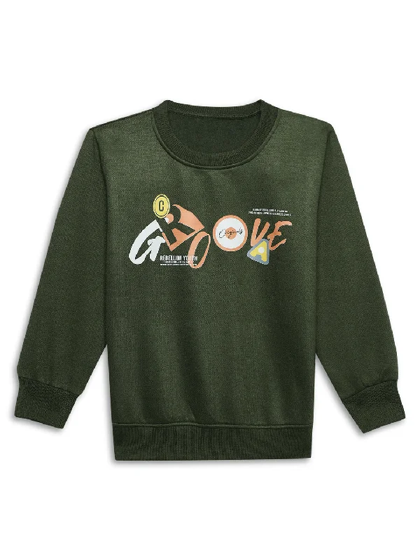 Comfortable And Casual Vimal Jonney Olive Printed Round Neck Cotton Fleece Sweatshirt for Kids